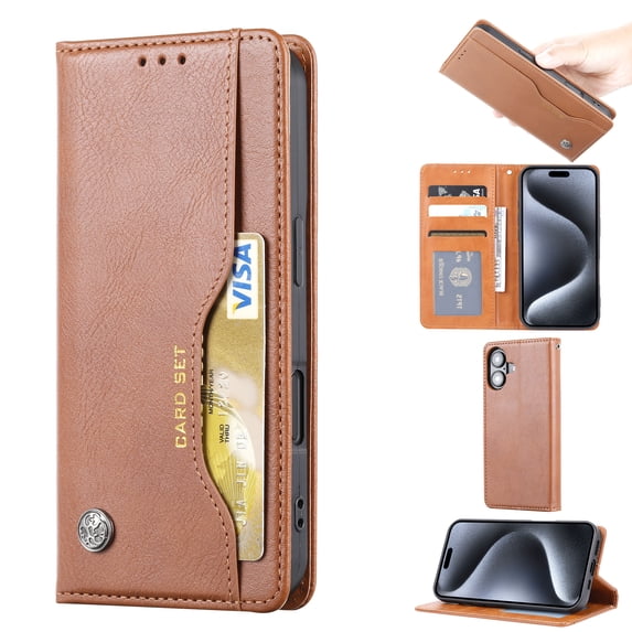 for iPhone 16 Plus Case Wallet, Business Design with Card Slot Photo Kickstand Magnetic Soft PU Leather Flip Fold Case for iPhone 16 Plus Wallet Case, Brown