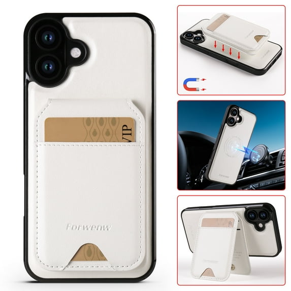 for iPhone 16 Plus Case Wallet with Card Holder for Women Men Compatible with Magsafe Wallet Detachable Magnetic 2 in 1 Stand Credit Card Slots PU Leather Shockproof Phone case-Off, White