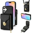 thumbnail image 1 of for iPhone 16 Plus Case Wallet with Shoulder Strap for Women - Crossbody Lanyard,Zipper Pocket,Credit Card Holder,Shockproof - Metal Buckle Closure Premium PU Leather Case, Black, 1 of 11