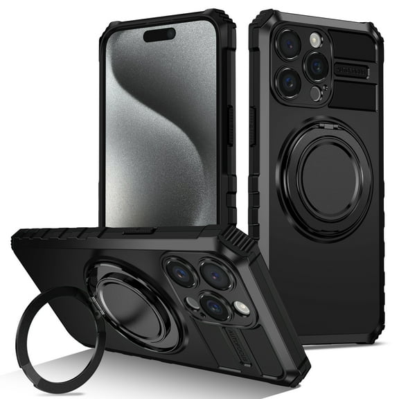 For iPhone 16 Plus Case, iPhone 16 Plus Case with Invisible Stand, Military Grade Protective Cases with Ring[Adjustable & Foldable] ,Magnetic for iPhone 16 Plus case,Shockproof,Black
