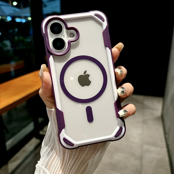for iPhone 16 Plus Clear Case, Magnetic Military Grade Drop Protection Anti-Yellowing Phone Cover Compatible with MagSafe, Durable Shockproof Protective Bumper Case for iPhone 16 Plus, Purple