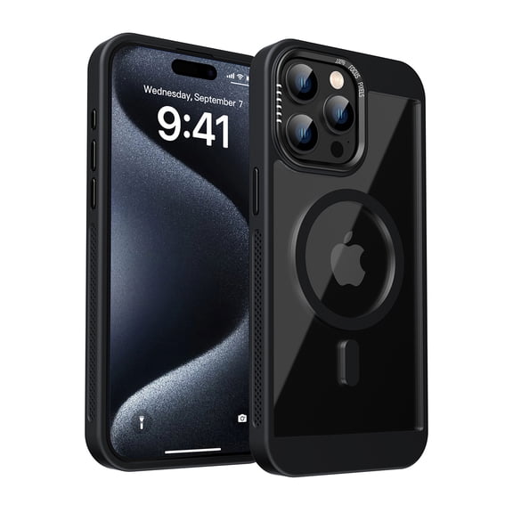 for iPhone 16 Plus Clear Case with Magnetic Ring, Mesh Breathable Heat Dissipation Hole Slim Phone Case, Military Grade Protection Non-Yellowing Transparent Cover for iPhone 16 Plus, Black