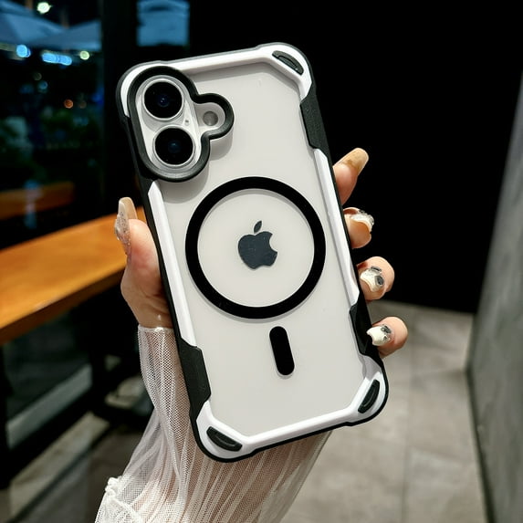 for iPhone 16 Plus Clear Magnetic Case, Military Grade Drop Protection Anti-Yellowing Phone Cover Compatible with MagSafe, Rugged Shockproof Protective Case for iPhone 16 Plus, Black