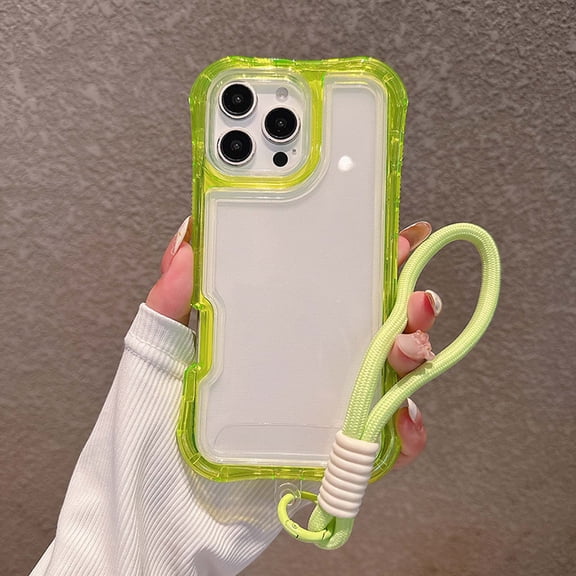For iPhone 16 Plus Clear Phone Case,3-in-1 Heavy Duty Protection,With Wrist Strap,Transparent Back,Shockproof Bumper Military Drop Protection Anti-Scratch Rugged Phone Case,Green