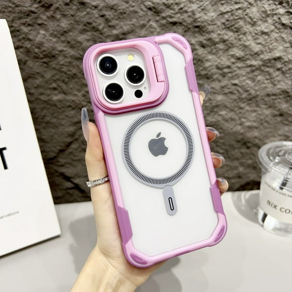 for iPhone 16 Plus Clear Phone Case, Compatible with MagSafe + Camera Kickstand Guard, Military-Grade Protective Shockproof Slim Fit Scratch-Resistant Transparent Case Cover - Pink
