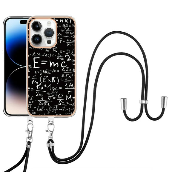 for iPhone 16 Plus Crossbody Strap Phone Case, Anti-Fall Pattern Clear Design Transparent Soft & Flexible TPU Drop and Shockproof Protective Cover with Adjustable Nylon Neck Strap, Equation