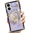 thumbnail image 1 of for iPhone 16 Plus Cute Case with Kickstand, Woman Girly Luxury Glitter Butterfly Foldable Stand Shockproof Reflective Marble Shell Floral Pattern Flexible Cover for iPhone 16 Plus (Purple), 1 of 13