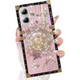 thumbnail image 1 of for iPhone 16 Plus Cute Case with Kickstand, Woman Girly Luxury Glitter Butterfly Foldable Stand Shockproof Reflective Marble Shell Floral Pattern Flexible Cover for iPhone 16 Plus (Pink), 1 of 7