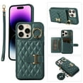 thumbnail image 1 of for iPhone 16 Plus Detachable Shoulder Strap Wallet Case, with Card Slots & 360-degree Rotation Stand Ring Flip Premium PU Leather Protective Cover Lanyard for Women Girls, Darkgreen, 1 of 11