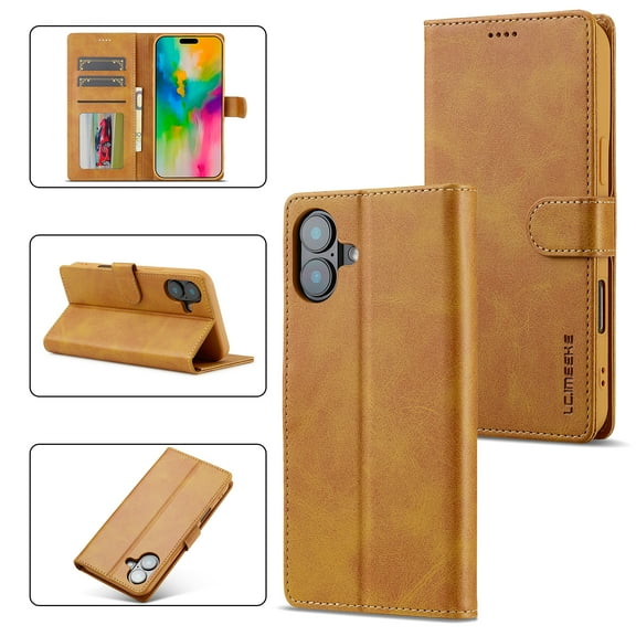 for iPhone 16 Plus Flip Wallet Case, Classic Card Slots Kickstand Strong Magnetic Premium PU Leather Drop Protective Shockproof Phone Case for iPhone 16 Plus, Yellow
