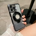 thumbnail image 1 of for iPhone 16 Plus Luxury Case, Magnetic Gradient Glitter Paper Ring Bracket Diamond Shockproof Protective Plating TPU Wireless Charging Phone Case Cover for iPhone 16 Plus, Black, 1 of 1