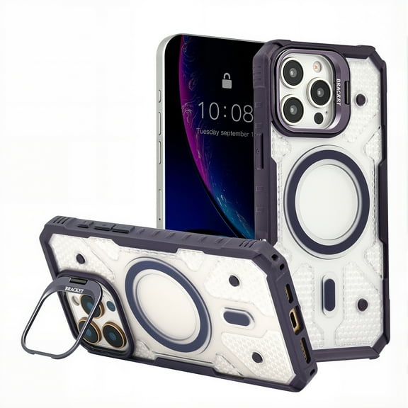 for iPhone 16 Plus Magnetic Case, with Built-in Lens Stand, Military-Grade Drop Protection, Transparent Shockproof Slim Case Compatible with Mag-Safe for iPhone 16 Plus Women Girls, Darkpurple