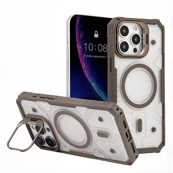 for iPhone 16 Plus Magnetic Case, with Built-in Lens Stand, Military-Grade Drop Protection, Transparent Shockproof Slim Case Compatible with Mag-Safe for iPhone 16 Plus Women Girls, Desertgold