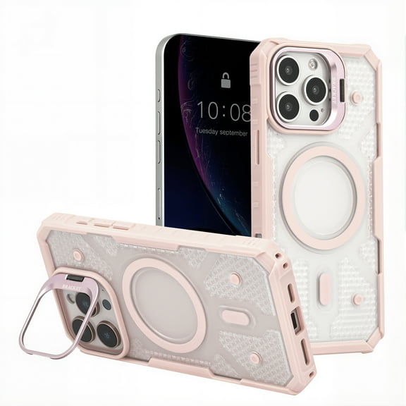 for iPhone 16 Plus Magnetic Case, with Built-in Lens Stand, Military-Grade Drop Protection, Transparent Shockproof Slim Case Compatible with Mag-Safe for iPhone 16 Plus Women Girls, Pink