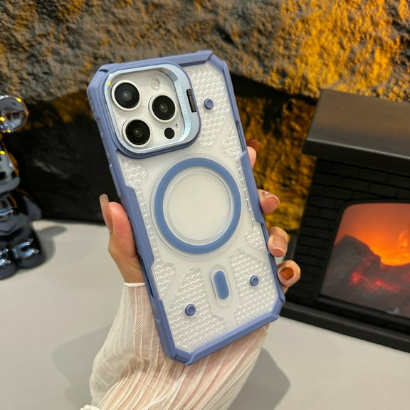 for iPhone 16 Plus Magnetic Case, [Built-in Metal Lens Stand] [Military-Grade Protection] Clear Backplane Shockproof Anti-Scratch Protective Magnetic Mag-Safe Phone Case for iPhone 16 Plus, Blue