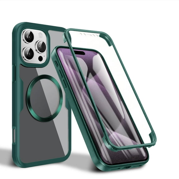 for iPhone 16 Plus Magnetic Case, [Built-in Screen Protector][Compatible with MagSafe][Military Grade Shockproof] 360° Full Body Transparent Clear Rugged Protective Luxury Case,Darkgreen