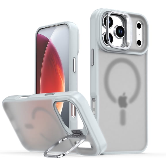 for iPhone 16 Plus Magnetic Case with Camera Frame Kickstand, Compatible with MagSafe, Slim TPU+PC Shockproof Drop Protective Translucent Matte Phone Cover for iPhone 16 Plus, Gray