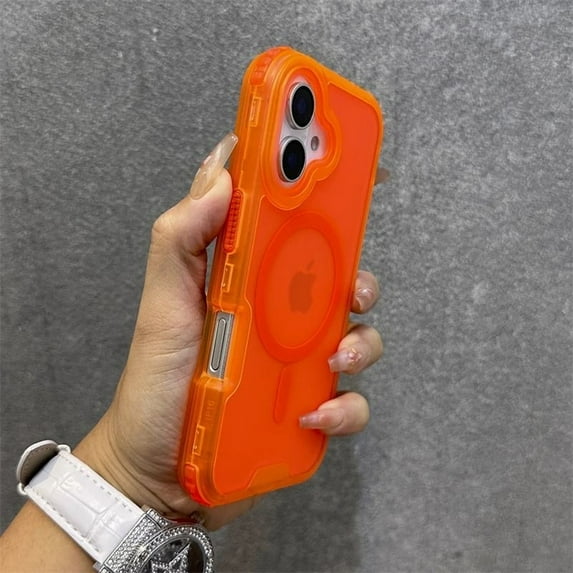 for iPhone 16 Plus Magnetic Case, Compatible with Mag-Safe, Shockproof Military-Grade Drop Protection, Yellowing Resistant, Magnetic Case with Detachable Side Key for iPhone 16 Plus, Orange