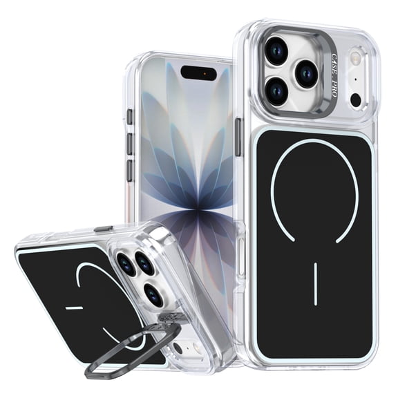 for iPhone 16 Plus Magnetic Case, Compatible with MagSafe, Stylish Lightweight TPU+PC Drop Protective Ultra Slim Anti-Scratch Phone Case with Adjustable Camera Cover Kickstand, Black