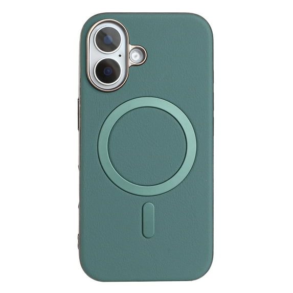 for iPhone 16 Plus Magnetic Case, Flexible Luxury PU Leather Cover, Protective Slim Lightweight Shockproof Phone Case Compatible with Mag-Safe Charging for iPhone 16 Plus, Green