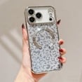 thumbnail image 1 of for iPhone 16 Plus Magnetic Case, Leopard Pattern Plating Phone Case, Compatible with Mag-Safe, Cute Bling Sparkly Shining Military Grade Drop Protection Cover for iPhone 16 Plus, Silver, 1 of 11