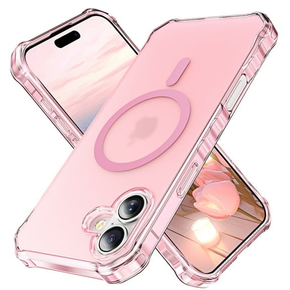 for iPhone 16 Plus Magnetic Case, Military Grade Drop Protection Anti-Yellowing Phone Cover Compatible with Mag-Safe - Rugged Shockproof Protective Case for iPhone 16 Plus, Pink