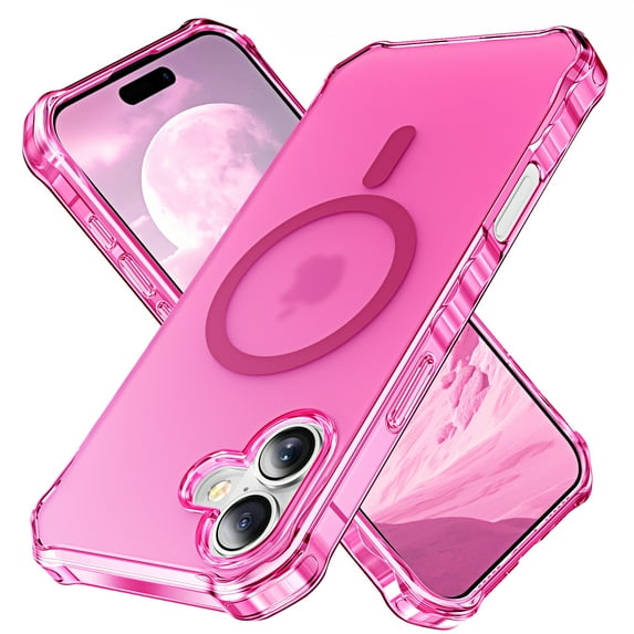 for iPhone 16 Plus Magnetic Case, Support Mag-Safe Charging, Anti-Fingerprint Slim Shockproof Rugged Wave Edge Frame Design Phone Case Cover for iPhone 16 Plus, Rose