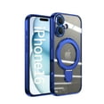 thumbnail image 1 of for iPhone 16 Plus Magnetic Clear Case with All-inclusive Camera Lens Film [Compatible with MagSafe] Shockproof Plating Anti-yellowing Transparent Ring Kickstand Slim Phone Case,Darkblue, 1 of 7
