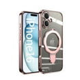 thumbnail image 1 of for iPhone 16 Plus Magnetic Clear Case with All-inclusive Camera Lens Film [Compatible with MagSafe] Shockproof Plating Anti-yellowing Transparent Ring Kickstand Slim Phone Case,Rosegold, 1 of 7