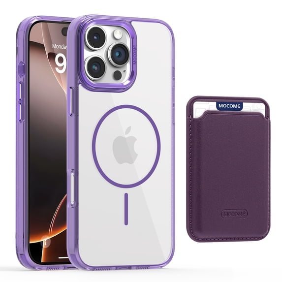 For iPhone 16 Plus Magnetic Clear Phone Case,Magnetic Detachable Card Slots Holder Wallet,Compatible with Mag-safe,Crystal Transparent Shockproof Protective Rugged Phone Case,Purple