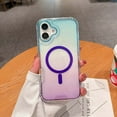 thumbnail image 1 of For iPhone 16 Plus Magnetic Clear Phone Case,Two-color Gradient Design,Compatible with Mag-Safe,3-in-1 Heavy Duty Shockproof Military Drop Protection Transparent Phone Case,Lightblue+Purple, 1 of 10