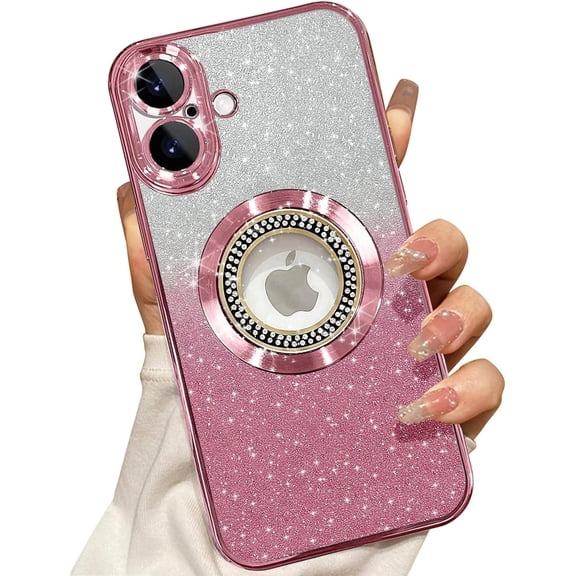 For iPhone 16 Plus Magnetic Glitter Case Compatible with MagSafe,Full Protection Slim Shockproof Anti-Scratch Case with Camera Lens Protector Logo View Dust-Proof Net for Women