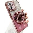 thumbnail image 1 of for iPhone 16 Plus Magnetic Glitter Kickstand Case, [Compatible with MagSafe] Girly Woman Makeup Mirror Cute Bling Rhinestones Cover + Camera Protector Ring Stand for iPhone 16 Plus (Pink), 1 of 7