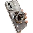 thumbnail image 1 of for iPhone 16 Plus Magnetic Glitter Kickstand Case, [Compatible with MagSafe] Girly Woman Makeup Mirror Cute Bling Rhinestones Cover + Camera Protector Ring Stand for iPhone 16 Plus (Silver), 1 of 10
