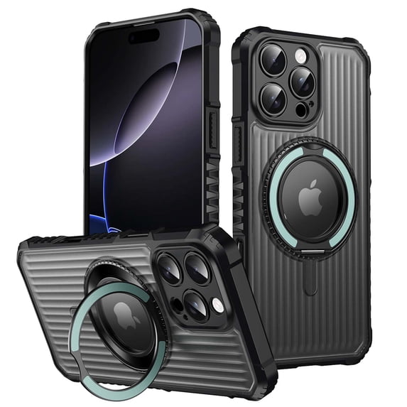 For iPhone 16 Plus Magnetic Phone Case,360°Rotatable Ring Kickstand,Compatible with Mag-Safe,4 Thickened Corners Protective,Clear Logo View,Shockproof Non-slip Translucent Phone Case,Azure