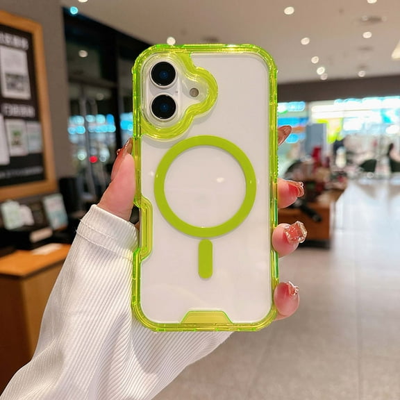 For iPhone 16 Plus Magnetic Phone Case,Compatible with Mag-Safe,3-in-1 Heavy Duty Protection,Shockproof Anti-fall Military Grade Drop Protection Rugged Transparent Phone Case,Cleargreen