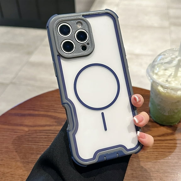 For iPhone 16 Plus Magnetic Phone Case,Compatible with Mag-safe,2-in-1 Heavy Duty Protection,Transparent Back,Shockproof Anti-Scratch Rugged Anti-Drop Protective Phone Case,Darkblue