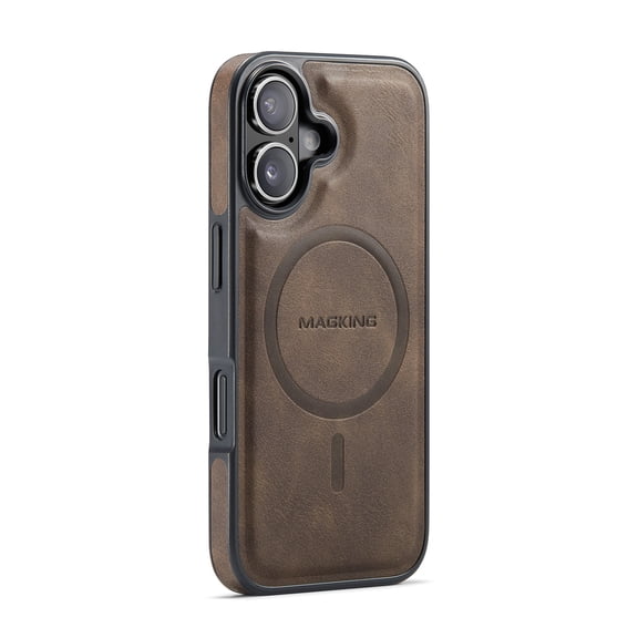 for iPhone 16 Plus Magnetic Protective Case, Compatible with MagSafe, Classic PU Leather Anti-Scratch Non-Slip Wireless Charging Ultra Slim Durable Back Cover for iPhone 16 Plus, Coffee
