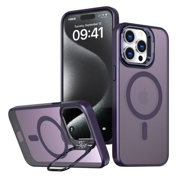 for iPhone 16 Plus Matte Ultra Slim Protective Case with Camera Cover Kickstand, Translucent MagSafe Compatible Translucent Wireless Charging Phone Case for iPhone 16 Plus, Purple