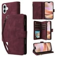 thumbnail image 1 of for iPhone 16 Plus Multifunctional Case Wallet with Card Slots, Premium Soft PU Leather Zipper Folio Flip with Crossbody Strap Kickstand Zipper Phone Cover for iPhone 16 Plus, Winered, 1 of 9
