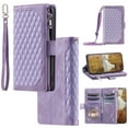 thumbnail image 1 of for iPhone 16 Plus PU Leather Crossbody Case Purse Zipper Pocket Magnetic Folio Card Slots Wallet Kickstand Elegant Phone Case with Shoulder Strap & Wrist Strap For iPhone 16 Plus,Purple, 1 of 11