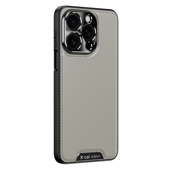 For iPhone 16 Plus PU Leather Phone Case,Edge Stitch Along The Frame,Ultra Slim Shockproof Anti-fall Lightweight Premium Soft TPU Bumper Metal PU Leather Hybrid Protective Case,Gray