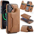 thumbnail image 1 of For iPhone 16 Plus PU Leather Wallet Phone Case,Compatible with Mag-Safe,Magnetic Detachable Card Holder,Back Flip Kickstand,2-in-1 Heavy Duty Shockproof RFID Blocking Phone Case,Brown, 1 of 10