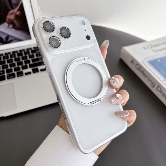For iPhone 16 Plus Phone Case,360°Rotatable Ring Kickstand,Built-in Camera Lens Protector,Anti-fingerprinting Matte Translucent Soft TPU Shockproof Anti-fall Durable Phone Case,White