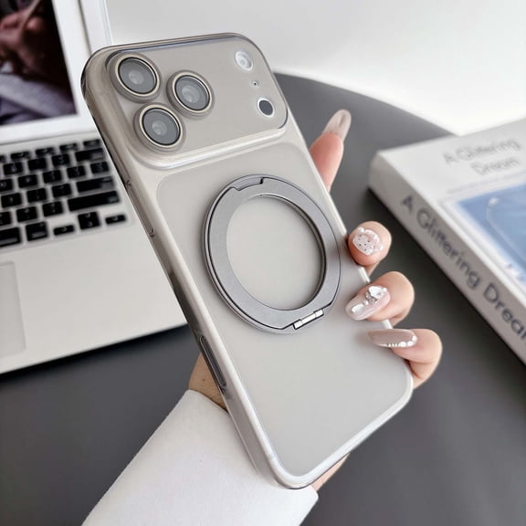 For iPhone 16 Plus Phone Case,360°Rotatable Ring Kickstand,Built-in Camera Lens Protector,Anti-fingerprinting Matte Translucent Soft TPU Shockproof Anti-fall Durable Phone Case,Gray