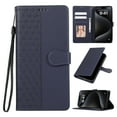 thumbnail image 1 of for iPhone 16 Plus Phone Case Wallet Card Holder, PU Leather Kickstand Flip Cases Wrist Strap Magnetic Closure Shockproof Embossed Protective Book Cover for iPhone 16 Plus, Blue, 1 of 7