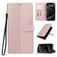 thumbnail image 1 of for iPhone 16 Plus Phone Case Wallet Card Holder, PU Leather Kickstand Flip Cases Wrist Strap Magnetic Closure Shockproof Embossed Protective Book Cover for iPhone 16 Plus, Rosegold, 1 of 7