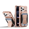 thumbnail image 1 of For iPhone 16 Plus Phone Case,With Contractile Kickstand,Card Slots,Anti-Scratch PU Leather + TPU Hybrid Shockproof Heavy Duty Anti-fall Drop Protection,Tough Rugged Phone Case,Rosegold, 1 of 6