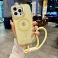 thumbnail image 1 of For iPhone 16 Plus Phone Case,With Contractile Lens Ring Kickstand,Compatible with Mag-Safe,Bling Glitter Transparent Back Design,With Wrist Strap,Ultra Slim Shockproof Phone Case,Yellow, 1 of 9