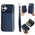 thumbnail image 1 of for iPhone 16 Plus Phone Case with Wrist Strap [Back Zipper Accordion Wallet Case] [Magnetic 2-in-1 Detachable Purse] PU Leather Shockproof Women Men Cover for iPhone 16 Plus, Blue, 1 of 10